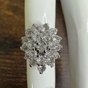 Sterling Silver Cluster Ring CZ Stones Burst Cocktail Vintage Size 3.75